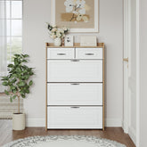 1250 White +Oak Color shoe cabinet with 3 doors 2 drawers,large space for storage