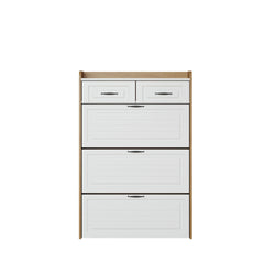1250 White +Oak Color shoe cabinet with 3 doors 2 drawers,large space for storage