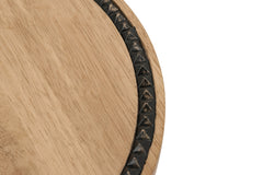 12x12x6" Round Wooden Pedestal Tray with Black Detailing and Sculptural Stand