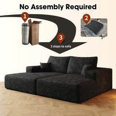 74.8" Modern Sofa bed With Dual sleeper, lounger for moviebonus room,No Assembly Required,Black (Plush Corduroy Fabric)
