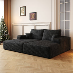 74.8" Modern Sofa bed With Dual sleeper, lounger for moviebonus room,No Assembly Required,Black (Plush Corduroy Fabric)