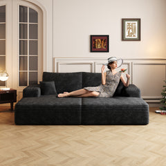 74.8" Modern Sofa bed With Dual sleeper, lounger for moviebonus room,No Assembly Required,Black (Plush Corduroy Fabric)