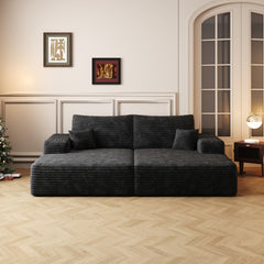 74.8" Modern Sofa bed With Dual sleeper, lounger for moviebonus room,No Assembly Required,Black (Plush Corduroy Fabric)