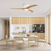 52" Solid Wood Blades Ceiling Fan With Light with Remote Control, Noiseless Reversible Motor, 6 Speed, for Patio Living Room, Bedroom,Indoor. (Matte White +Natural)