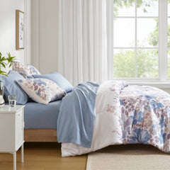 Floral Comforter Set with Bed Sheets Blue Cal King