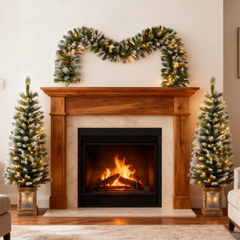 Artificial Christmas 3-Piece Set Wreath and Set of 2 Entrance Trees X-mas with LED Lights Easy Assembly