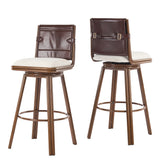 Sibyl Indoor Upholstered Swivel Bar Stool with Metal Frame, Walnut Finish and Beige Upholstery, Set of 2