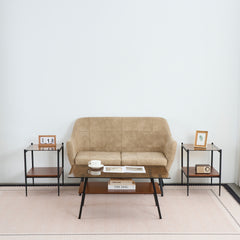 Coffee Table and End tables Set of 3, Tempered Glass Table with MDF layer, Modern Tables for Living Room , Brown Glass