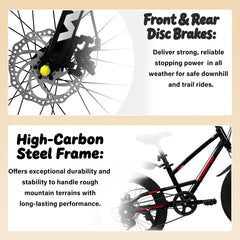 A20184 20 inch Mountain Kids Bike for Boys & Girls, Ages 6-12, 7-Speed with Front Suspension