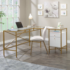 L-Shaped Desk with Glass Top, White finish