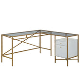 L-Shaped Desk with Glass Top, White finish