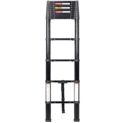 12.5FT Telescopic Ladder Aluminum Ladder with Non-Slip Feet, Slow Down Safety Function Portable Extension Ladder for Household and Outdoor Working, 330lb Capacity Black