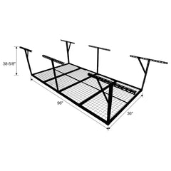 3x8FT Overhead Garage Storage Rack, Heavy-Duty Metal Garage Ceiling Storage Rack, 22''-40" Adjustable Ceiling Drop-Down, 600 lb. Loading Weight Capacity, Black Color