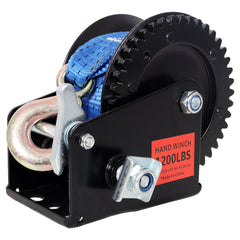 1200LBS Hand Winch,with 19.6FT Blue Strap,Black Shell,4.1:1 Gear Ratio Portable Winch,Two-Way Ratchet,Manual Operated Hand Crank Winch for Trailer, Boat or ATV Towing