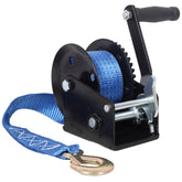1200LBS Hand Winch,with 19.6FT Blue Strap,Black Shell,4.1:1 Gear Ratio Portable Winch,Two-Way Ratchet,Manual Operated Hand Crank Winch for Trailer, Boat or ATV Towing