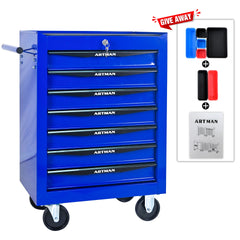 Rolling Metal Tool Chest with 7 Drawers, 20" 7-Drawer Tool Chest Cabinet with Ball Bearing Drawer Slides, Steel Tool Storage Box Organizer -BLACK&BLUE