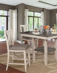 Dining Room Rustic Style Antique White 5pc Dining Set Counter Height Table w Shelf Unique High Chairs Furniture