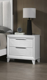 Contemporary White Textured Finish 2-Drawer Storage Nightstand Wooden Bedroom Furniture