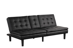 Contemporary Style Futon Sofa Bed Black Finish Built In USB Chargers Biscuit Tufting Seat And Back Back Seat Drop Down Table With Cup Holder Easily Convert To Bed