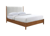 Walnut Color Panel Headboard Beige Upholstered 1pc King Size Bed Solid wood Mattress Ready Mid-Century Modern Style