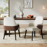 Indoor Dining Chair Set of 2, Beige & Brown Two-Tone Fabric Armchair with Sturdy Frame, Modern Accent Chair for Dining Room/Living Area, 300lbs