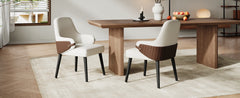 Indoor Dining Chair Set of 2, Beige & Brown Two-Tone Fabric Armchair with Sturdy Frame, Modern Accent Chair for Dining Room/Living Area, 300lbs