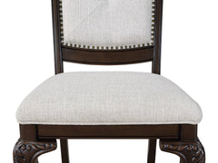 2pc Chairs Beautifully Detailed Frames Luxurious Upholstery Coffee Brown Solid Wood Dining Furniture