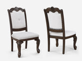 2pc Chairs Beautifully Detailed Frames Luxurious Upholstery Coffee Brown Solid Wood Dining Furniture