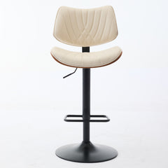 Walnut Bentwood Bar Stools Mid Century Modern Adjustable Counter Height Black Leather Upholstered 360°Swivel Bar Chairs for Kitchen Island/Dining Room/Cafe, 1 chair/1carton,Beige
