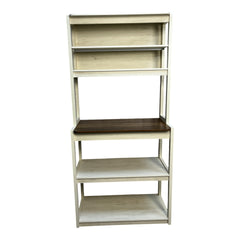 31.50" White and Rustic Brown color 5-Tier Bakers Rack for Kitchen with Storage, Coffee Bar, Kitchen Shelves, Microwave Stand