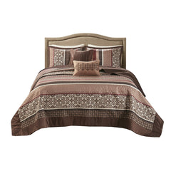 5 Piece Jacquard Quilt Set with Throw Pillows Red Full/Queen