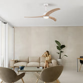 52" Solid Wood Blades Ceiling Fan, Indoor Outdoor Ceiling Fan With Light with Remote Control, Noiseless Reversible Motor, 6 Speed ,3 Color , for Patio Living Room, Bedroom, Office,Indoor.(Matte White)