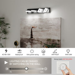 LED Modern Bathroom Vanity Light Fixtures (4-Light, 25-Inch), Matte Black Modern Acrylic Bathroom Wall Lighting Fixtures Over Mirror (Cool White 6000K)