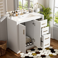 36'' Bathroom Vanity with Ceramic Sink Combo, Solid Wood Frame Bathroom Storage Cabinet, Freestanding Vanity Set with 3 Drawers& Soft Closing Doors
