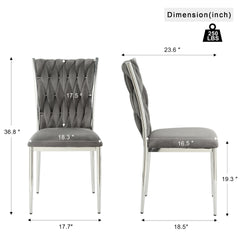 Modern simple Dark gray velvet dining chair, family bedroom stool back student table chair, Electroplated metal chair legs, suitable for dining room kitchen bedroom (set of 4)