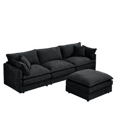 Modular Sectional Sofa, 102 Inch L Shaped Couch Set for Living Room, 3-Seater Comfy Cloud Couches with Movable Ottoman, DIY Combination, Chenille, Black