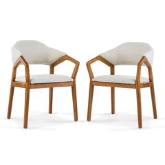Indoor Dining Chair Set of 2, Beige Chenille Upholstered Armchair with Sturdy Frame, 300lbs Capacity, Ergonomic Curved Backrest