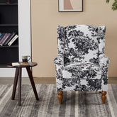Coffee Table & Armchair Set,Vintage Luxury Style, a high-back reading chair (Antique White + Gray) & a solid wood coffee table (Walnut-Tone) , suitable for living rooms and bedroom relaxation areas