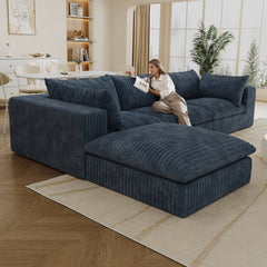 118.2" Cloud Sofa,Corduroy Fabric,Deep Seat Couches,Double-layer design,Removable Cushion,No Assembly, DIY Combination for Living room, Bedroom,Conference room ,Apartment,Blue