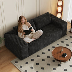 78.8" 3Setaser Sofa,Corduroy Fabric,Deep Seat Couches,Comfy Loveseat Sofa,No Assembly,1pcs for Living room, Bedroom,Conference room ,Apartment,Black