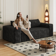 78.8" 3Setaser Sofa,Corduroy Fabric,Deep Seat Couches,Comfy Loveseat Sofa,No Assembly,1pcs for Living room, Bedroom,Conference room ,Apartment,Black