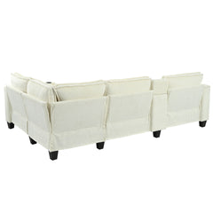 L-shaped 4-seater 105.5''*66.5'' corduroy sofa, large storage armrests with center console, USB charging, left and right seats can be switched, 2 packages of 130