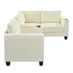 L-shaped 4-seater 105.5''*66.5'' corduroy sofa, large storage armrests with center console, USB charging, left and right seats can be switched, 2 packages of 130