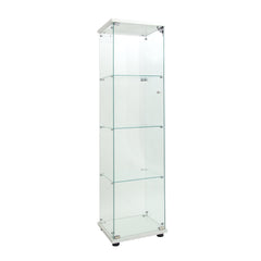 Lighted 4 Shelves Glass Cabinet Glass Display Cabinet with One Door, White
