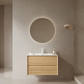 BRON 30" Bathroom Vanity with Sink, Wall-Mounted Floating Plywood Bathroom Storage Cabinet with Drawers, White Ceramic Basin, Pre-assembled, Corolla Oak Woodgrain Color