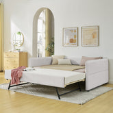 Daybed with Trundle Upholstered Tufted Sofa Bed, Full Size, Boucle Fabric, Beige(83"x58.5"x29.5")