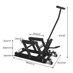 Hydraulic Motorcycle Lift Jack, 1500 LBS Capacity, ATV Scissor Lift Jack Portable Motorcycle Lift Table with 4 Casters, Hydraulic Foot-Operated Hoist Stand for Motorcycle ATV UTV Powersports, black