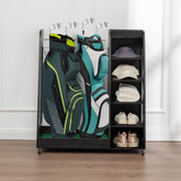 Golf Bag Organizer for Garage, Premium Wooden Golf Clubs Storage Rack Fit 2 Golf Bags, Golf Trunk Organizer for Car Garage Club Shed Basement,Black