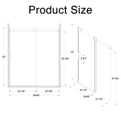 56-60"W x 72"H Frameless Sliding Shower Door,5/16" (8mm) Thick SGCC Tempered Clear Glass,Double Side Easy Clean Coat, Matte Black Finished With Buffer
