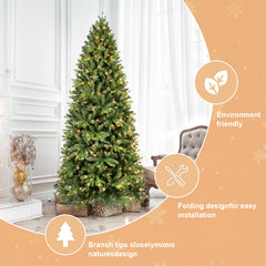 7FT Christmas Tree with 1375 Tips and 400 Warm White LED Lights – PVC+PE Mixed Branches, Hinged Structure for Easy Setup, Metal Stand for Strong Support, Lush Holiday Decoration